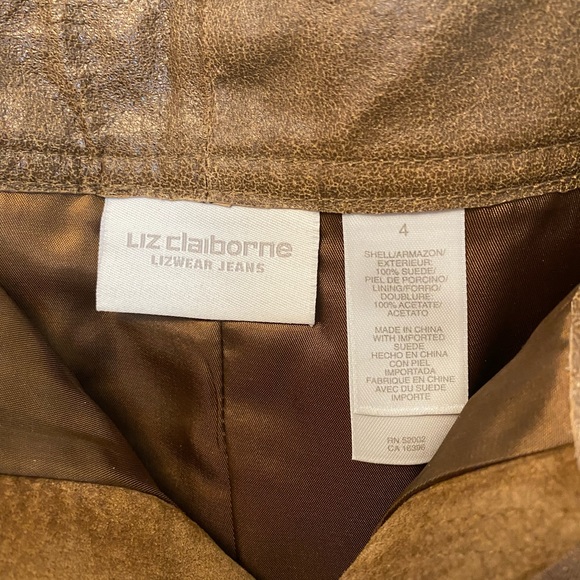 VTG 90s LIZ CLAIRBORNE CAMEL SUEDE LEATHER PANTS - Picture 2 of 9